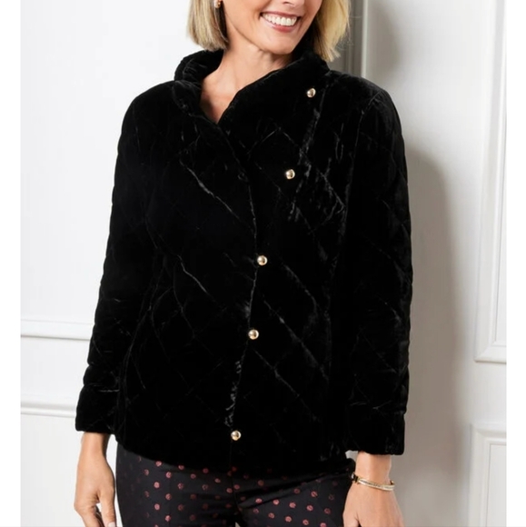 Talbot's Black velvet elegant Asymmetrical Jacket 14 - Picture 1 of 11